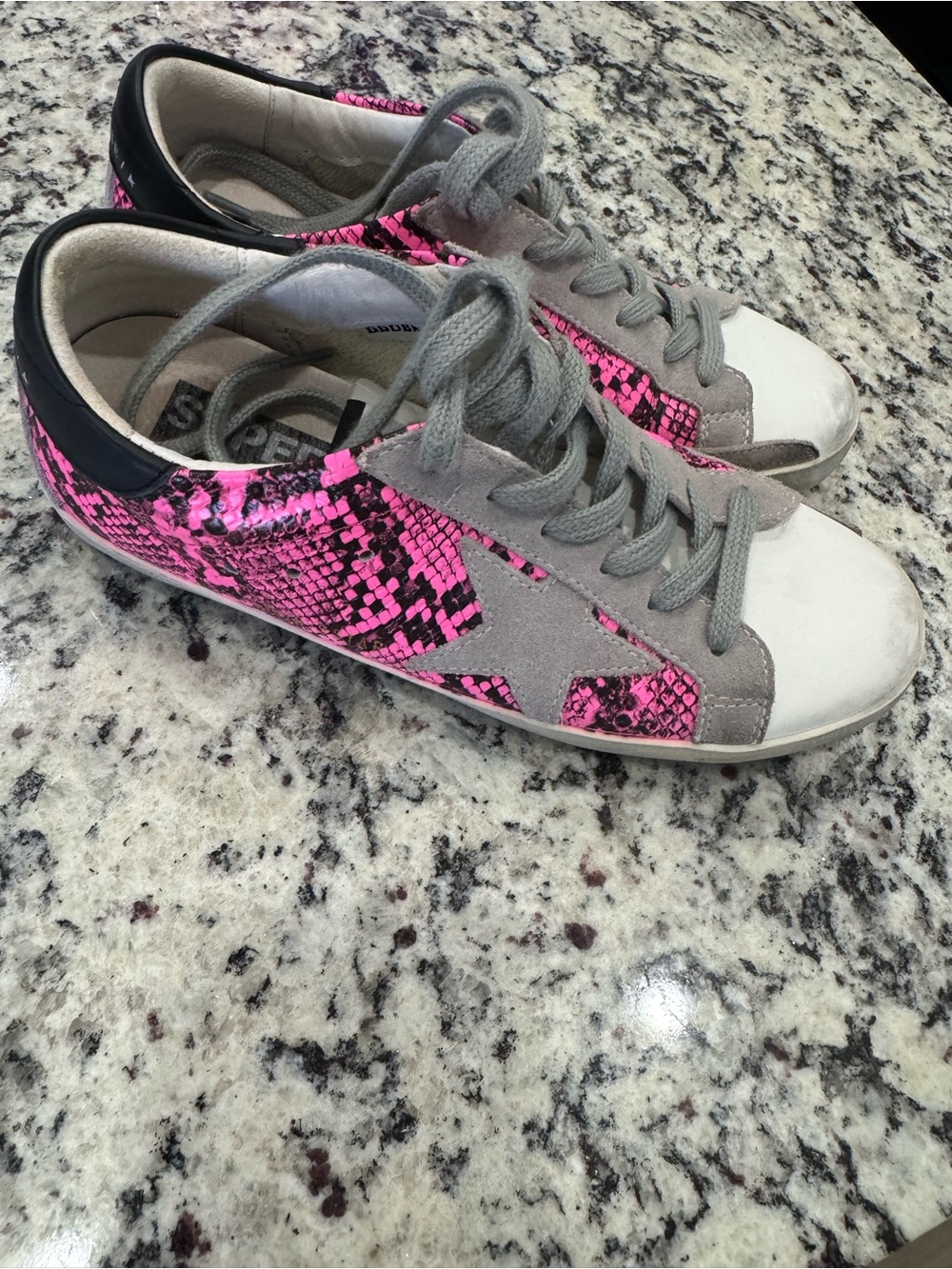 Golden Goose Pink Snake-Print & Gray Suede Low-Top Sneakers